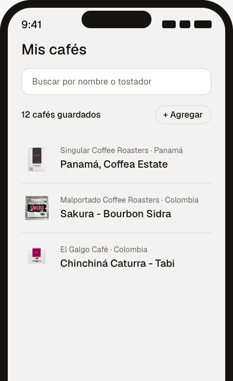 Pantalla Mis cafés en cofi_