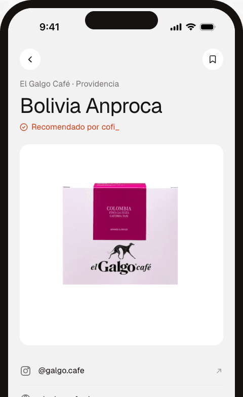 Ficha de un café recomendado en cofi_
